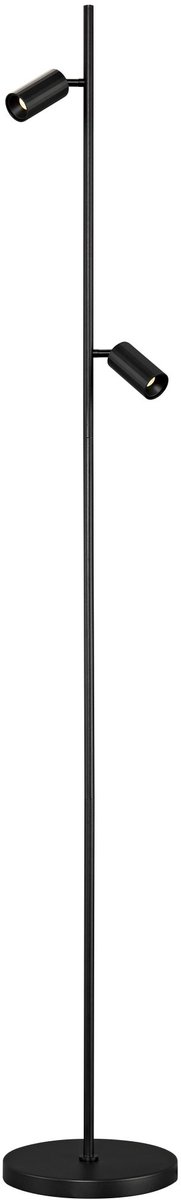 Oryx vloerlamp in zwart aluminium met 2 verstelbare GU10 MR11-lichtpunten, IP20, lichtbron niet inbegrepen.