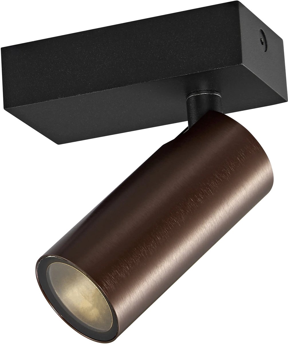 Xia spot 1L, kantelbare GU10-spot in bronskleurige afwerking, dimbaar, IP44, geschikt voor badkamer, lichtbron niet inbegrepen.