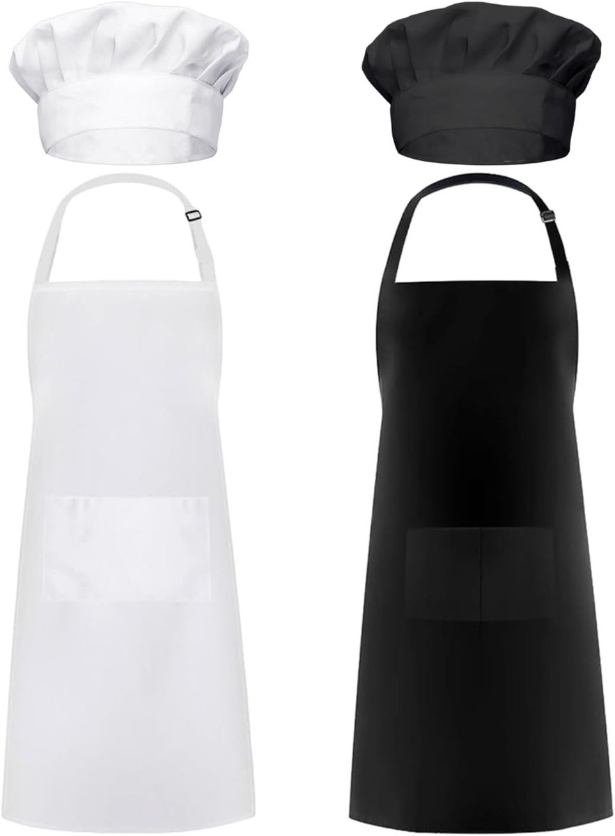Katoenen Keukenschorten en Chef Hoeden Set, Unisex Design met Zakken en Verstelbare Schouderbanden voor Koken en Huishoudelijk Werk
