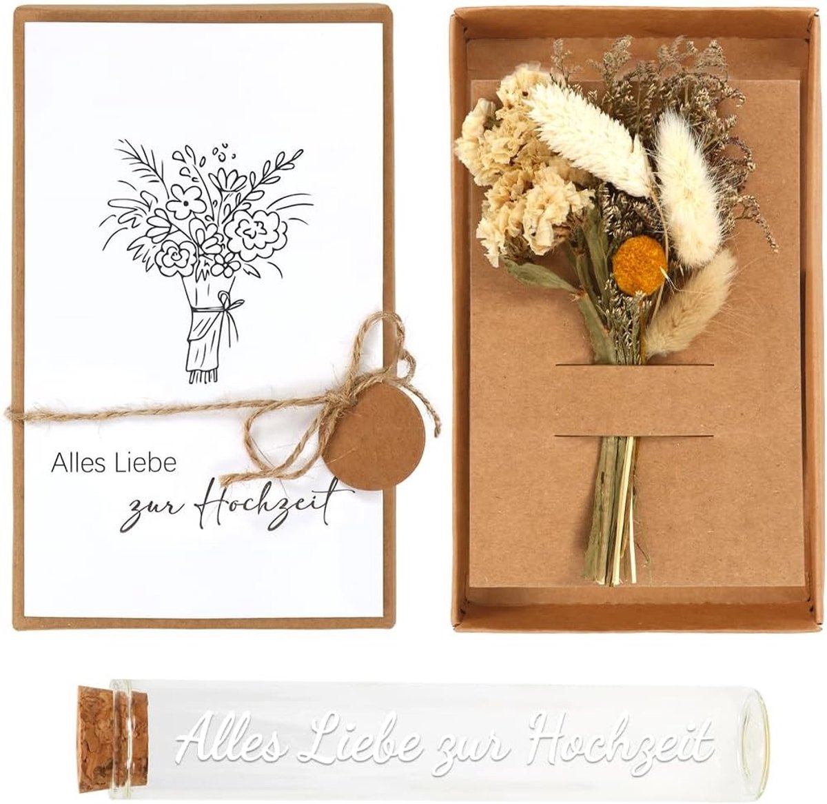 Geldcadeauset voor Bruiloft met Gedroogde Bloemen, Testbuis en Kraft Papier, Perfect voor Huwelijksgeschenken en Verlovingen