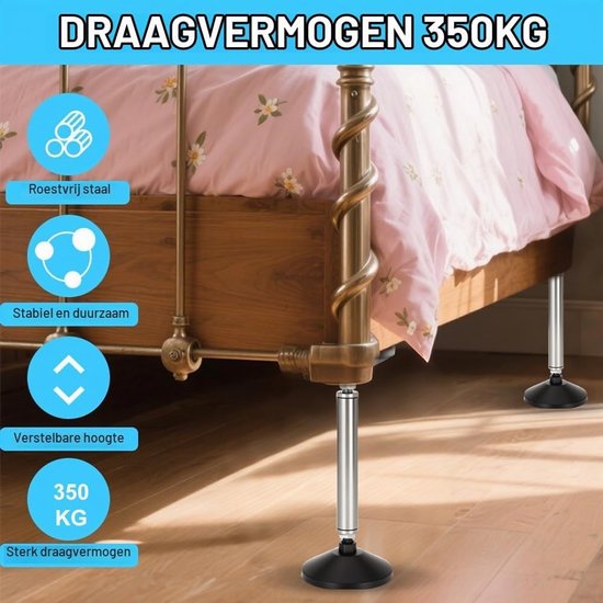 Verstelbare Steunbalk 15-52 cm, Ondersteuningssysteem voor Meubels, Tot 300 kg, Ideaal voor Keukenkasten, Badkamers en Sofas (Set van 2) — afbeelding 3