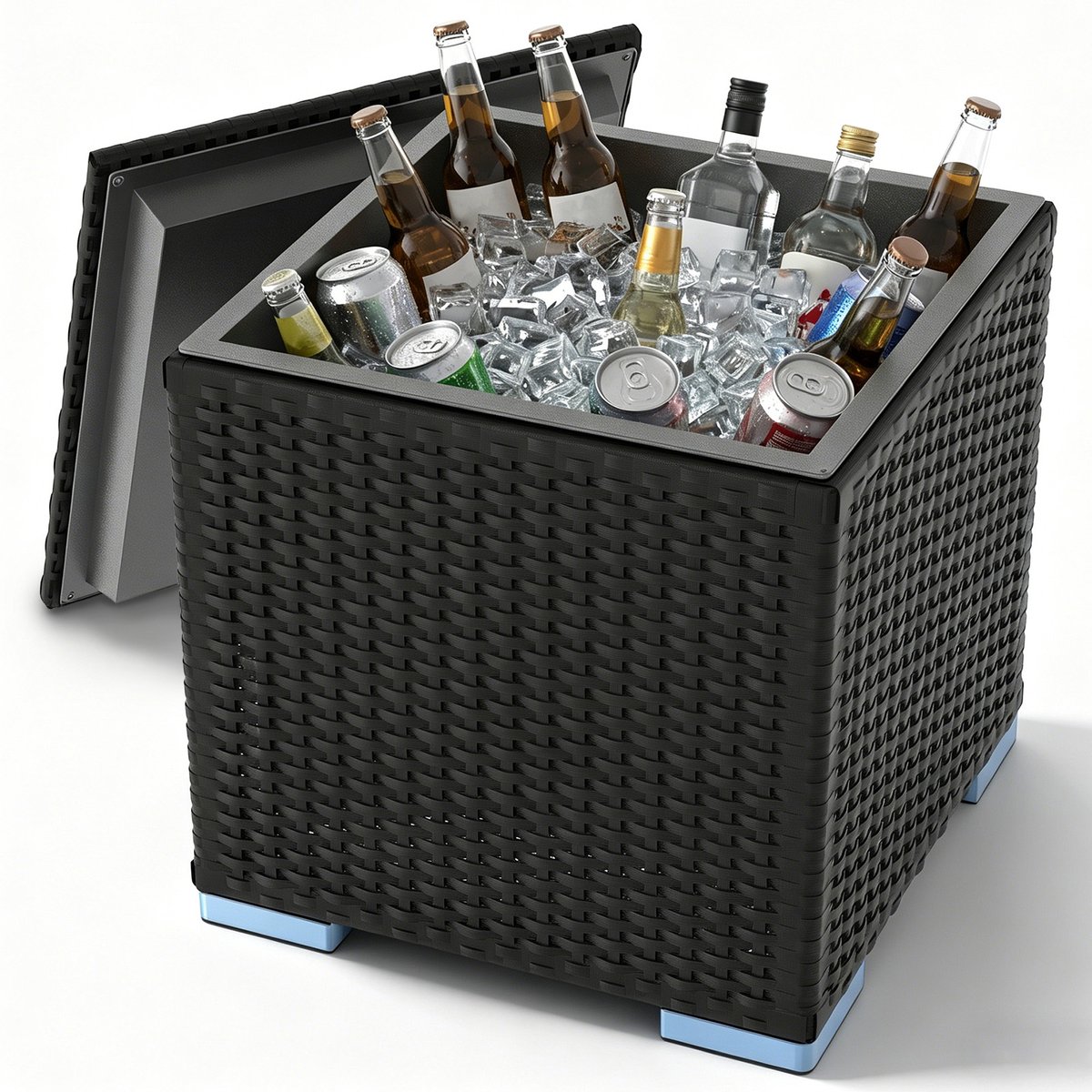 Soontrans - IJsemmer ca. 40L Metaal Drankkoeler - Bierkoeler voor Feest - Dranken Koelemmer Thuisgebruik - 43x43x43cm - PE-rattan - Metalen Binnenbak Wijnkoeler