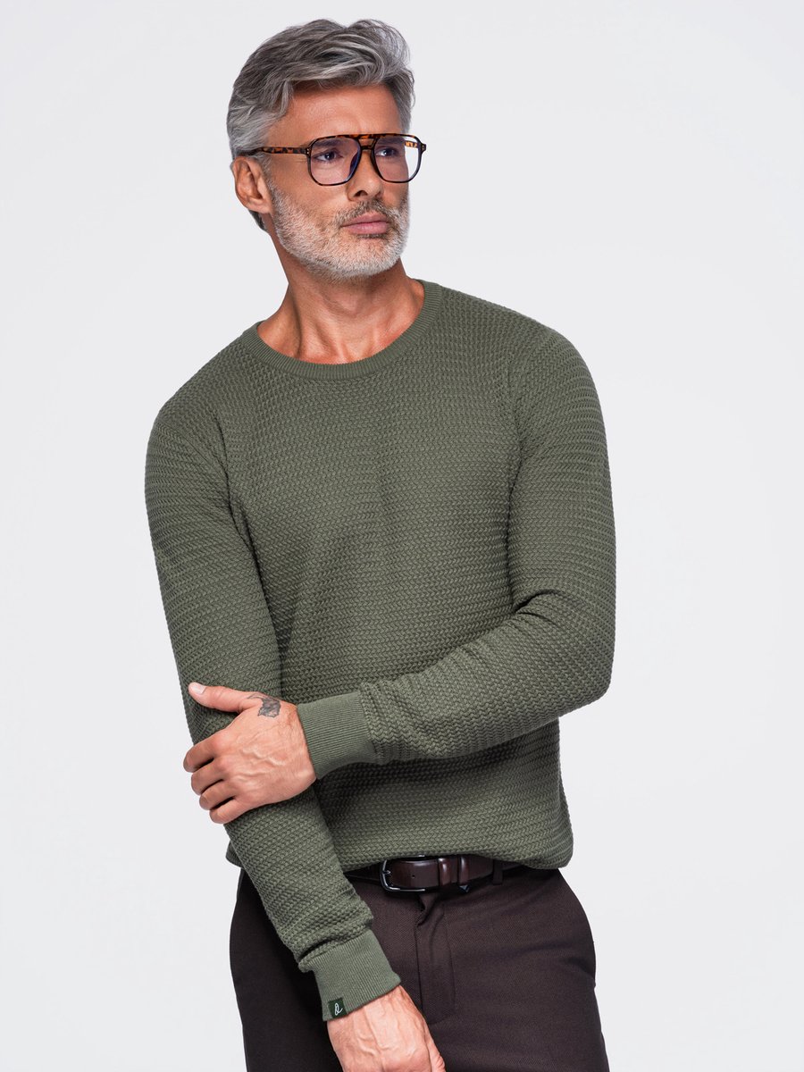 OMBRE Trui - Regular Fit - Katoen - Lange Mouw Groen XXL