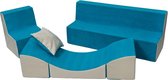 Zacht foammeubelset: stoel + Bank + touringcar voor kinderen, kinderen, comfortabel, ontspannen, spelen - blauw en beige
