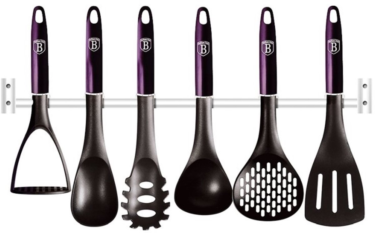 Keukengerei met wandhouder, 7-delige set uit de Purple Eclipse-collectie