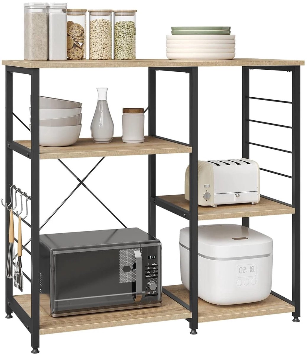 Klarven® Keukenrek Donkergrijs - Keukenrek Staand - Keukenrek Hangend - Kitchen Rek - Waterdicht en krasbestendig, 5 planken, Inclusief 4 haken - B90xd40xh83,5cm