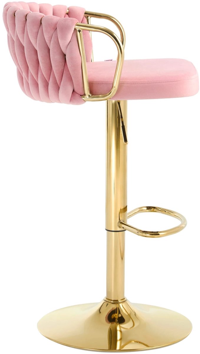 Klarven® Barkrukken Set van 2 Roze - Met Rugleuning en Armleuningen - 360 Graden Draaibaar en In Hoogte Verstelbaar, Fluwelen Zitting - B 50,5 x D 49,5 x H 77-98 cm