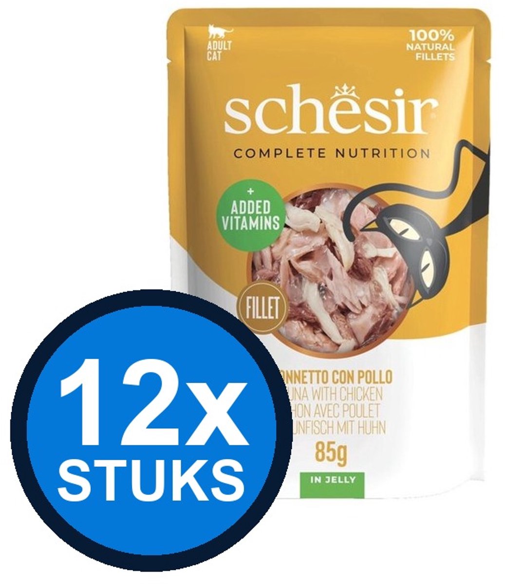 12x Schesir - Complete & Balanced - Kattenvoer - Gelei in zakje - Tonijn & Kip & Garnalen - 85g