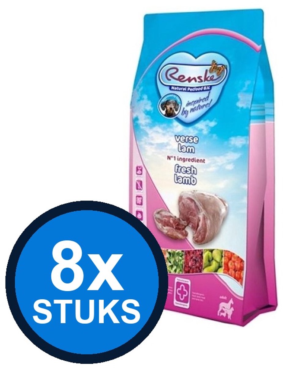 8x Renske - Super Premium droog hond adult lam graanvrij 600gr - Hondenvoer - 600 g