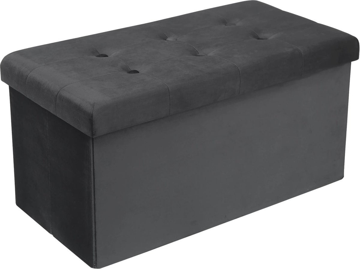 Klarven® Opbergkist Fluweel grijs - Fluwelen Opbergkist met Zitbank - Opvouwbaar, 80 Liter Opslag, Draagvermogen tot 150 kg - B 76 x D 38 x H 38 cm