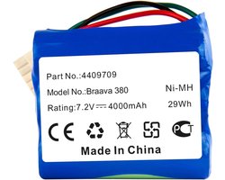 7,2 V 4000 mAh NI-MH 4409709 accu compatibel met iRobot Braava 390T, 380T, 380, Mint Plus 5200, 5200B, 5200C stofzuiger
