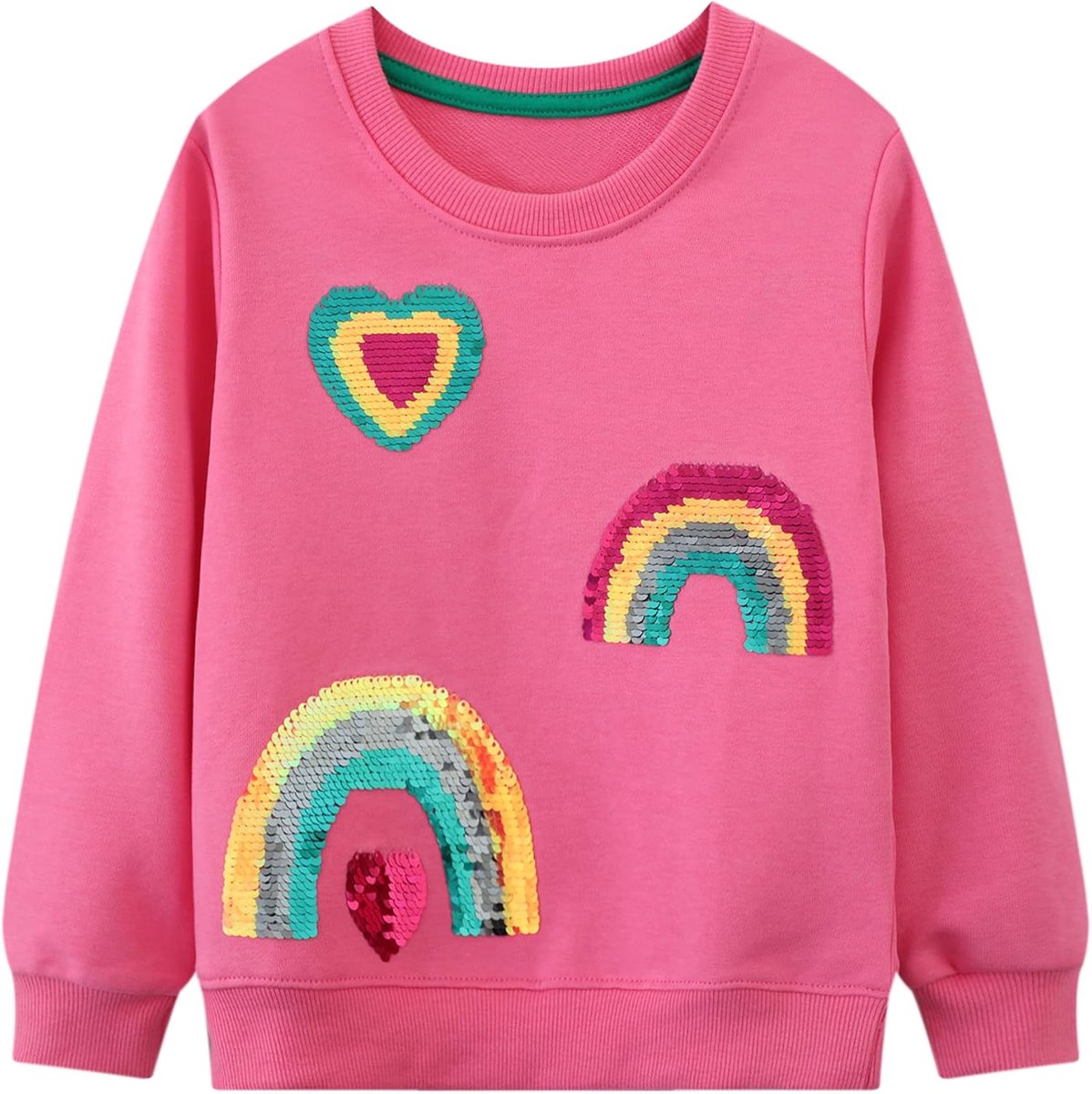 Sweatshirt Meisjes Kinderen Lange Mouwen Pullover Katoen Casual Jumper Eenhoorn Regenboog Pailletten Borduurwerk Kinderkleding Ronde Hals Lente Herfst Trui Tops voor Peuter Leeftig 2-7 Jaar