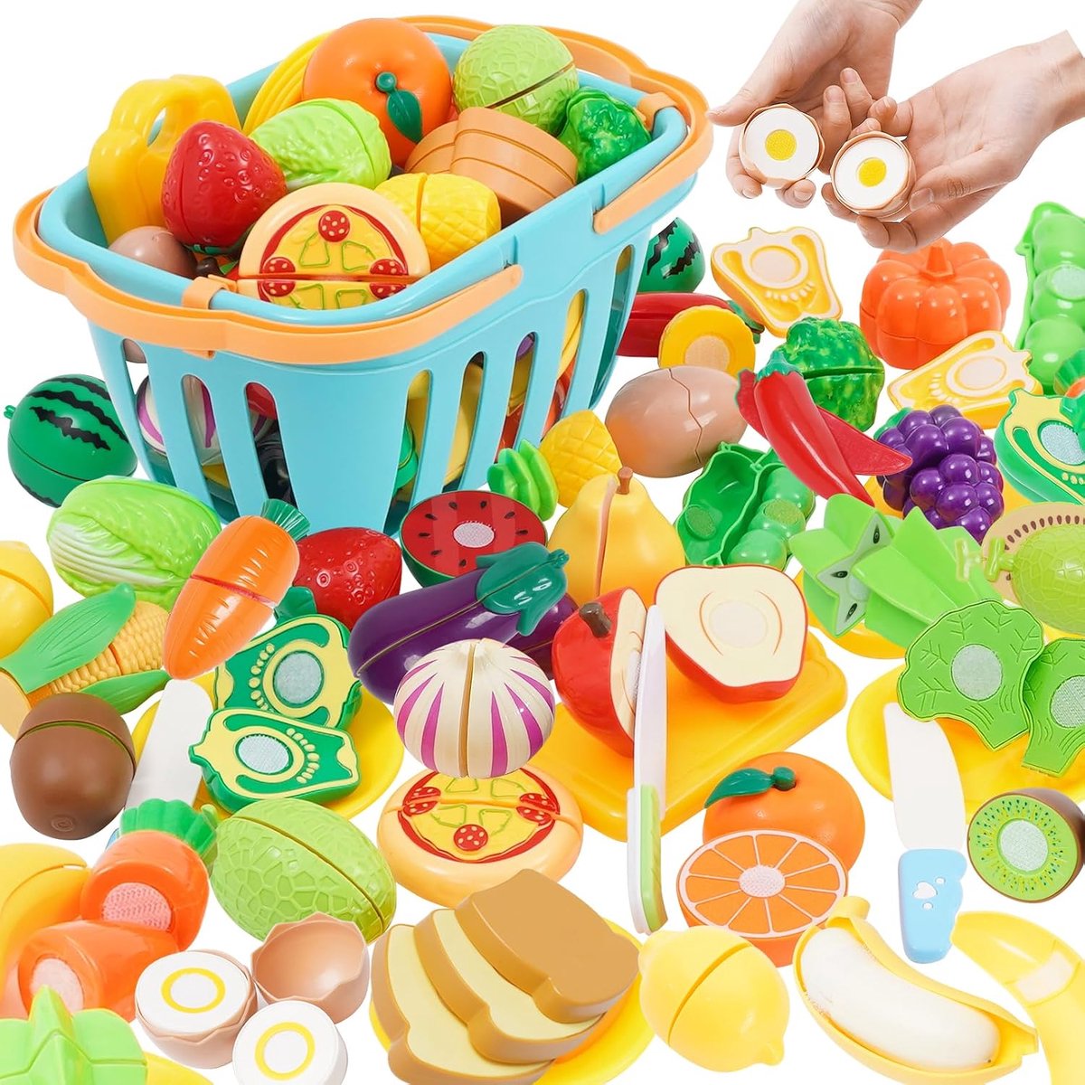 speelgoed, 75 stuks, levensmiddelen, kinderkeuken, plastic groenten en fruit om te snijden, keukenspeelgoed voor kinderen, meisjes en jongens vanaf 3 jaar