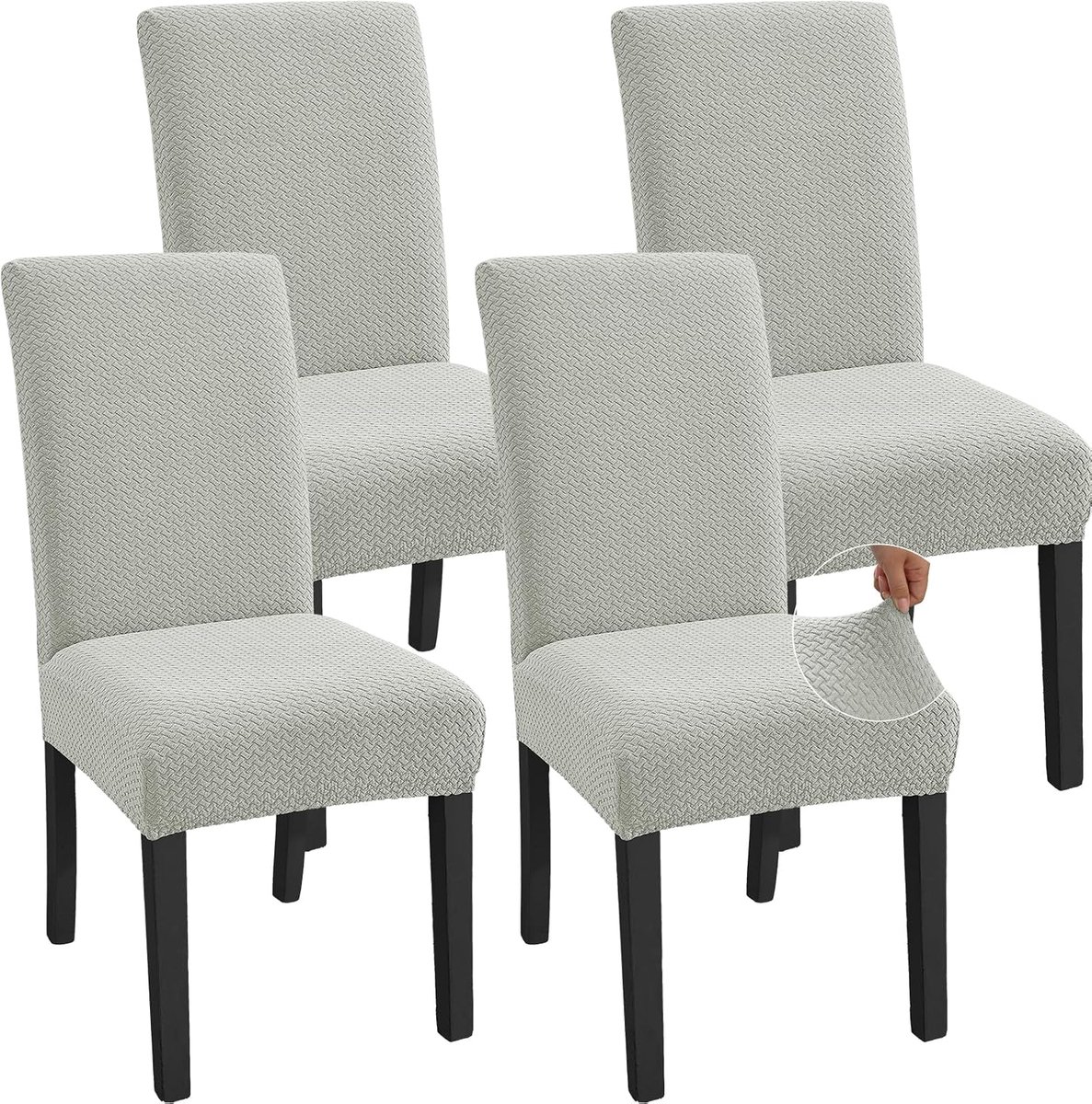 Stoelhoezen Met Rugleuning 4 Stuks, Moderne Wasbare Stoelhoezen, Universele Rekbare Hoezen, Slijtvast, Voor Keuken Woonkamer, Naturel Wit