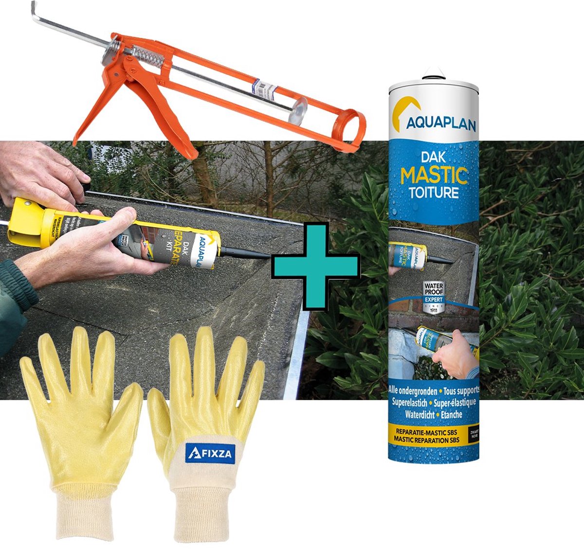 Aquaplan Reparatie-Mastic – set - Waterdichte Dakreparatie Pasta – Voor Scheuren, Barsten en Dakafdichting - 310 ml