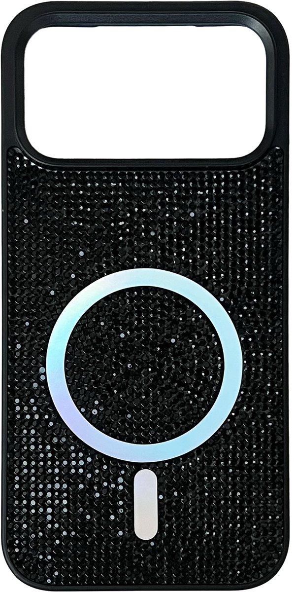 Casemania Hoesje Geschikt voor Apple iPhone 18 Pro Max - Zwart - Diamant Glitter Backcover Geschikt voor MagSafe - Draadloos Oplaadbare Telefoonhoesje
