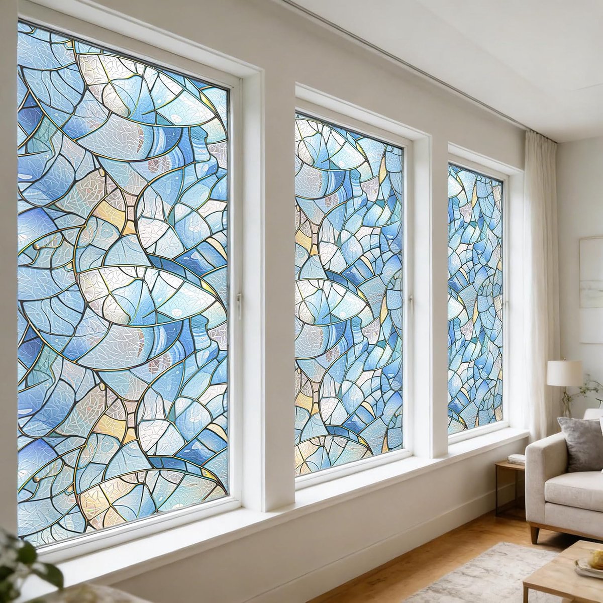 Raamfolie ondoorzichtig met motief blauwe tinten vintage 30cmX400cm