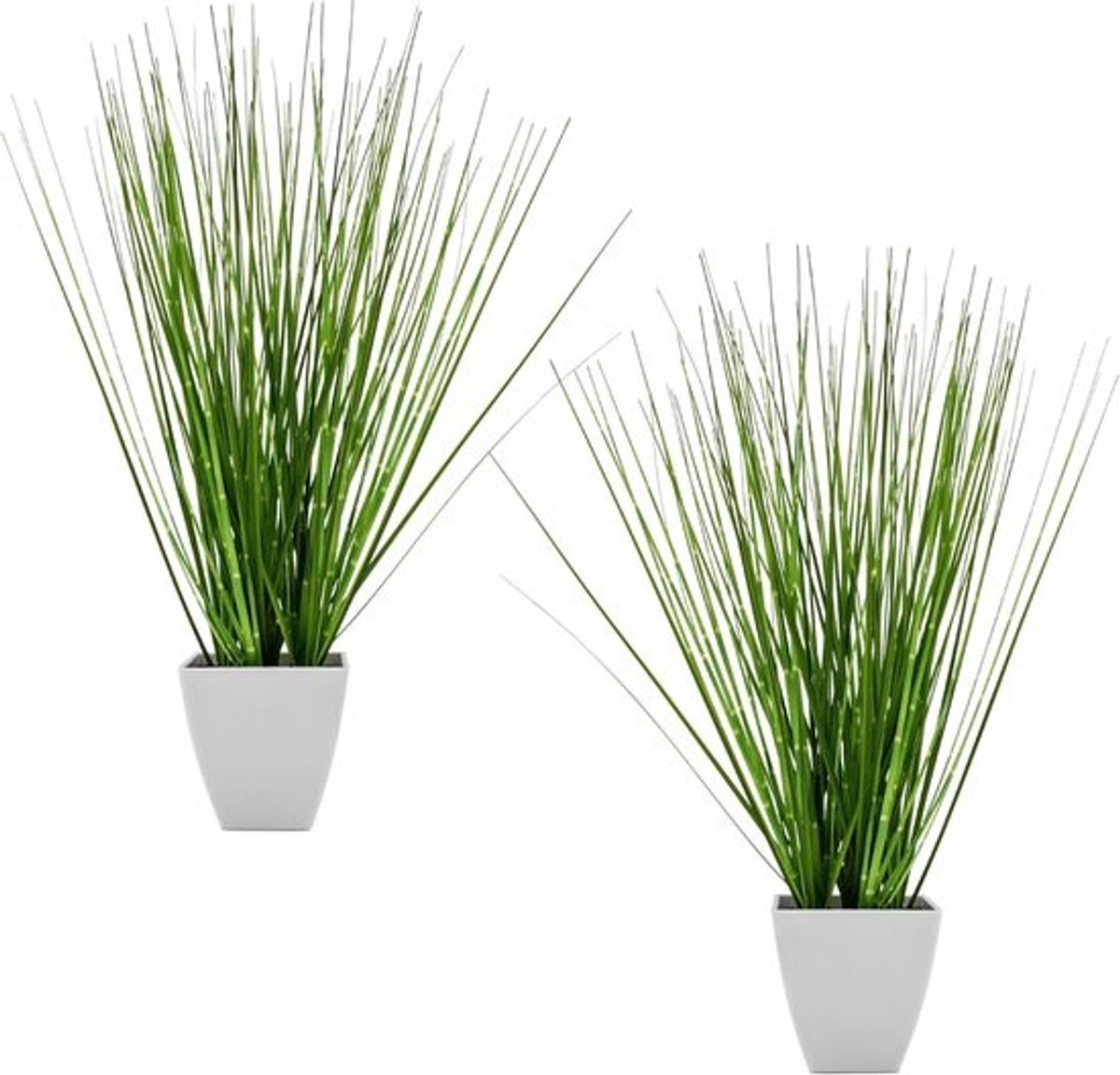 Set van 2 Kunstgras in Witte Potten - Groen Siergras Decoratie 44 cm