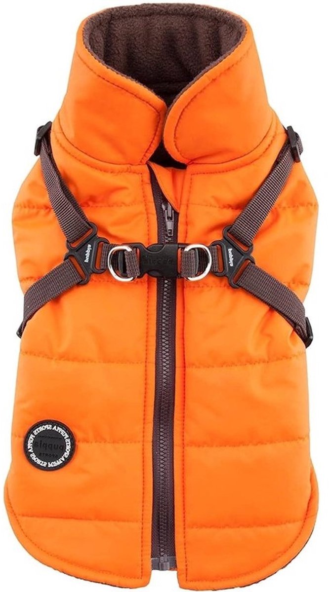 Hondenjas met harnas - Wintervest hond - Warm en veilig - Geïntegreerd harnas - Maat S - Oranje