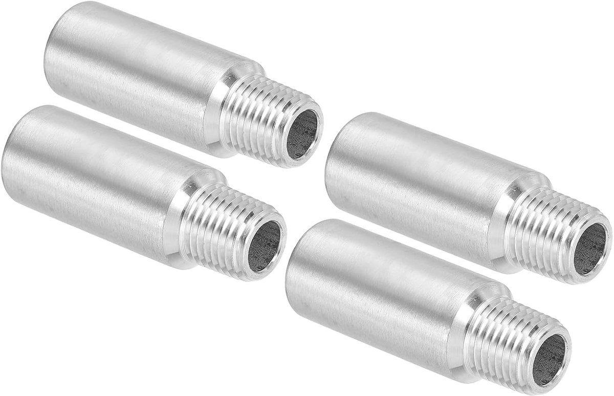 304 roestvrij stalen buisschroefverbinding G1/4" mannelijk naar G1/4" vrouwelijke schroefdraad, 4 stuks 2 inch / 50 mm lengte nippelgietwerk buiskoppeling verbindingsstuk