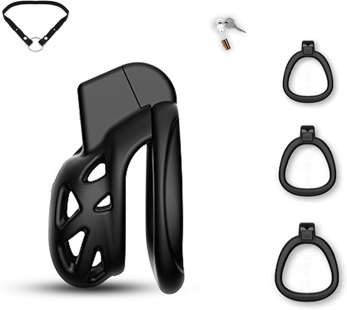 3D Ventilation Chastity Cage Lock Set with Three Wider Rings and Belt Small Lightweight Cock Cage with Urinal Men Penis SM Bondage Sex Toys Device for Adult (XS)
