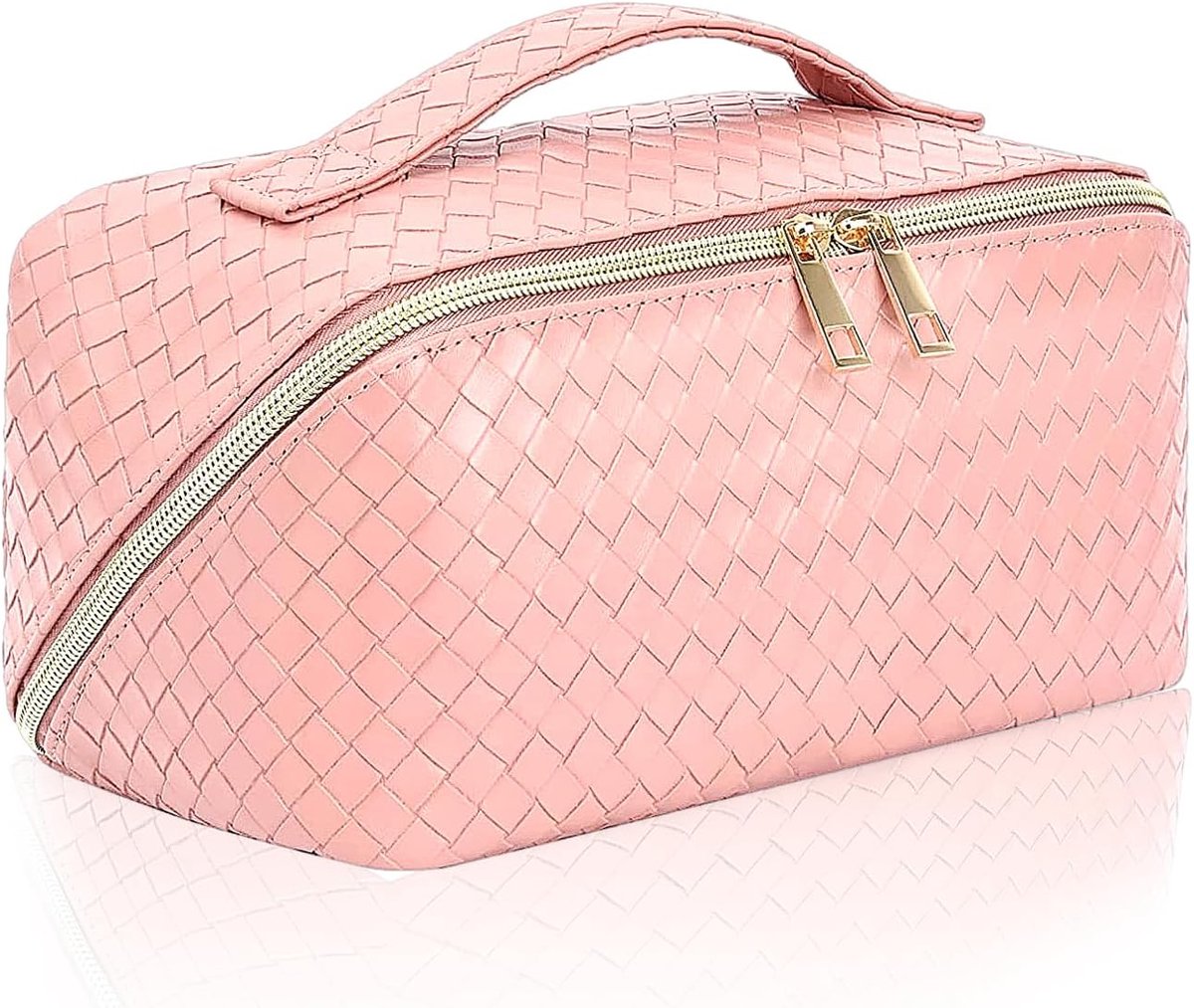 Dame, platte opbergtas, grote reis-tas, draagbare waterdichte tas (geweven patroon, roze), roze