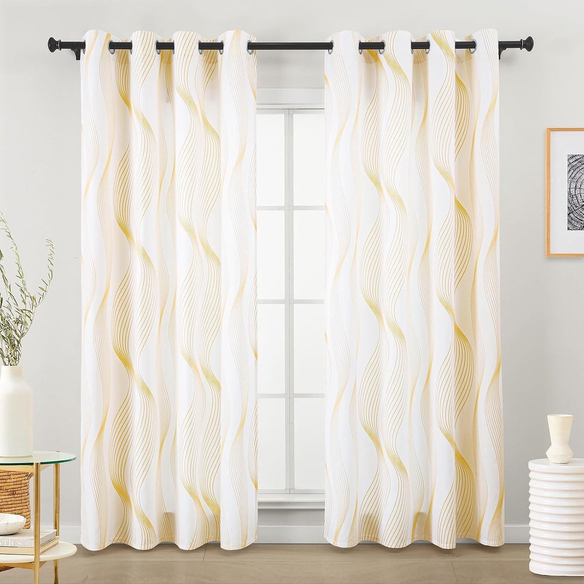 Gordijn, wit-oranje, inkijkbescherming, 70%-80% lichtdoorlatend, gordijnen voor woonkamer, slaapkamer, hoekraam, dun bedrukt ooggordijn, set van 2, 175 cm lang kort