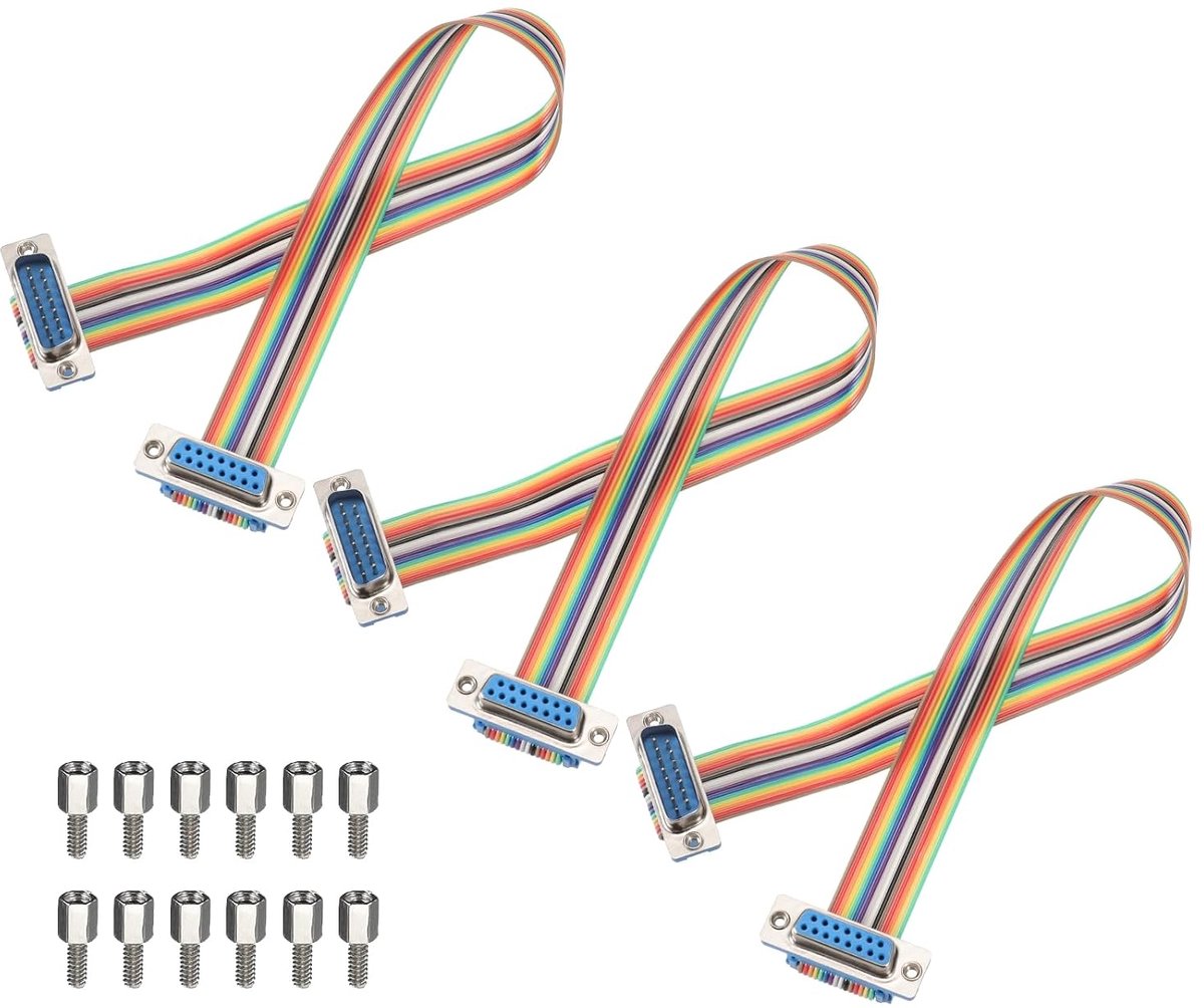 3 stuks IDC Rainbow Wire platte bandkabel DB15-stekker naar DB15-bus 11,8 inch lengte 2,54 mm pitch steekbord jumperkabel voor elektronische projecten