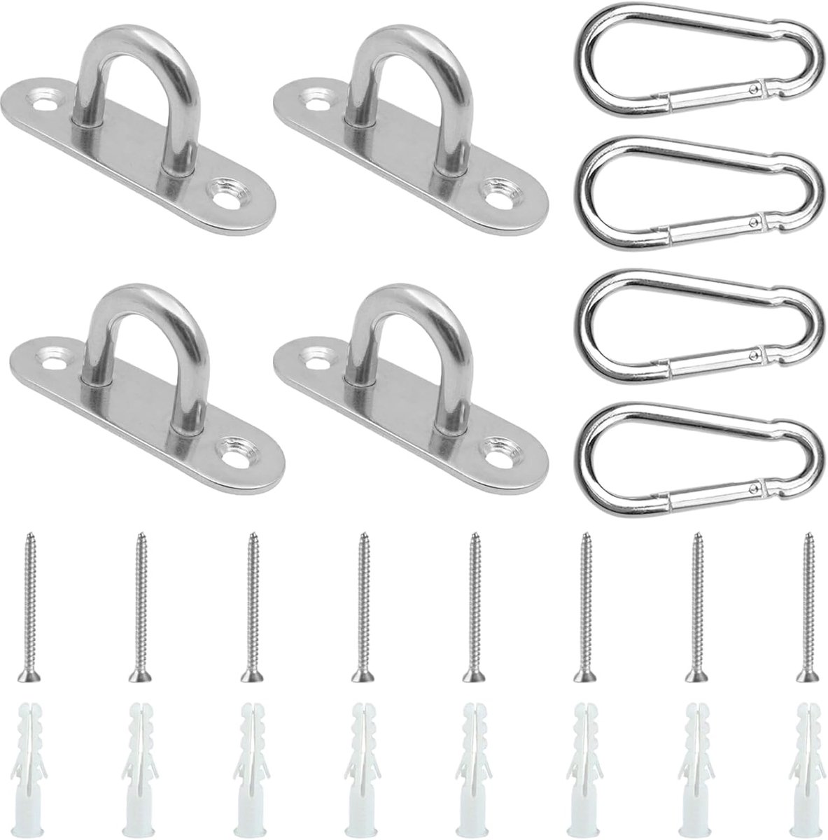 Haken met schroef, ogen van roestvrij staal, plafondhaken, oogplaat, wandhaken, voor yoga schommels, hangmatten, tent