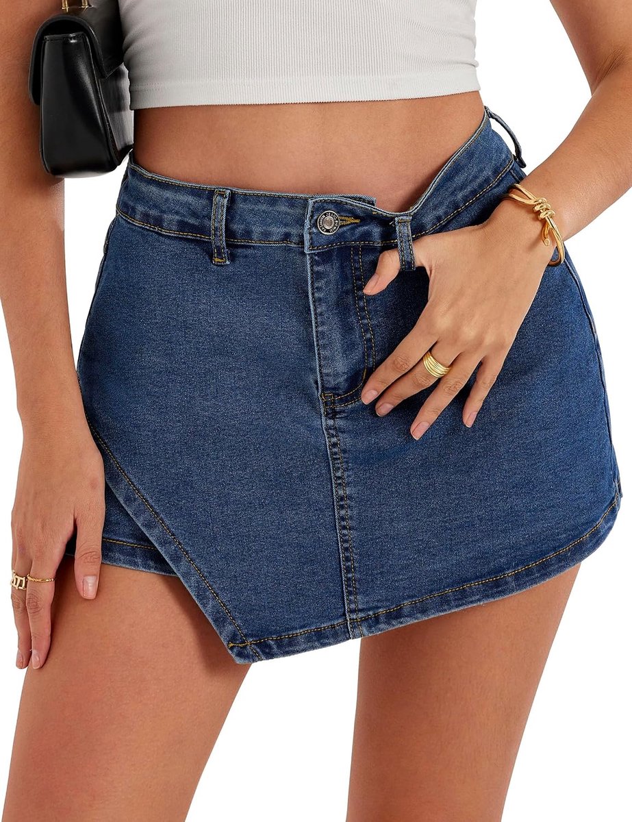 Denim Skorts voor vrouwen Stretch Hoge Taille Dames Denim Mini Rok Trendy Casual Jean Rokken met Zakken UK