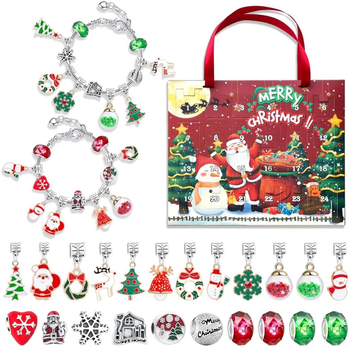 Sieraden 2025 dames, knutselset met 22 kralen, verstelbare halsketting en armband, kerstcadeau voor vrouwen en meisjes