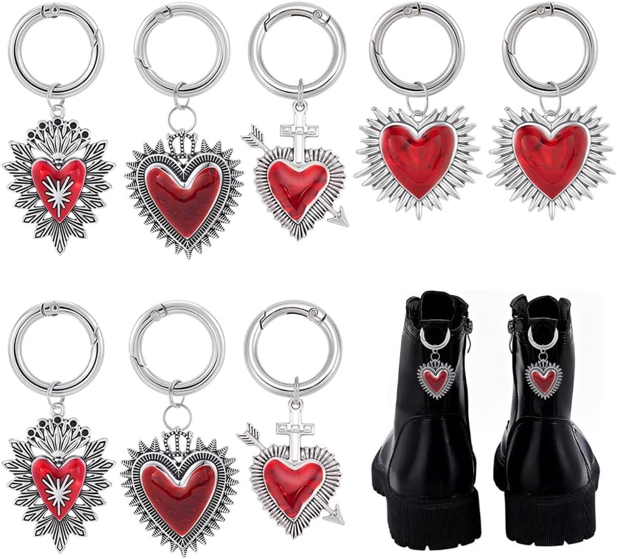 8 Stks 4 Stijlen Hart Schoen Charms Gothic Punk Boot Decoraties Legering Hangers met Lente Ringen voor Schoenen Tassen Portemonnee