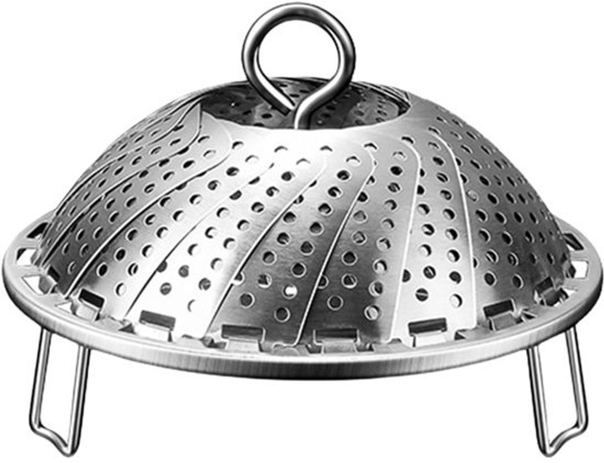 Uitbreidbare Stoommand - Inklapbare Stoominzet - Gezond Koken - Roestvrij Staal 304 - Medium Size - Zilverkleurig