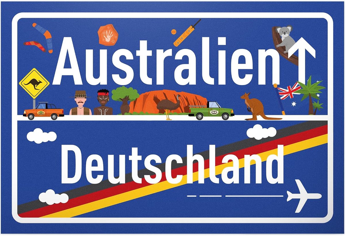 Australië Duitsland plaatsbord - kunststof bord 30 x 20 cm - cadeau-idee cadeaubon reizen vakantie reisvoucher mannen en vrouwen geldgeschenk afscheidskaart cadeau-idee decoratieve kaart