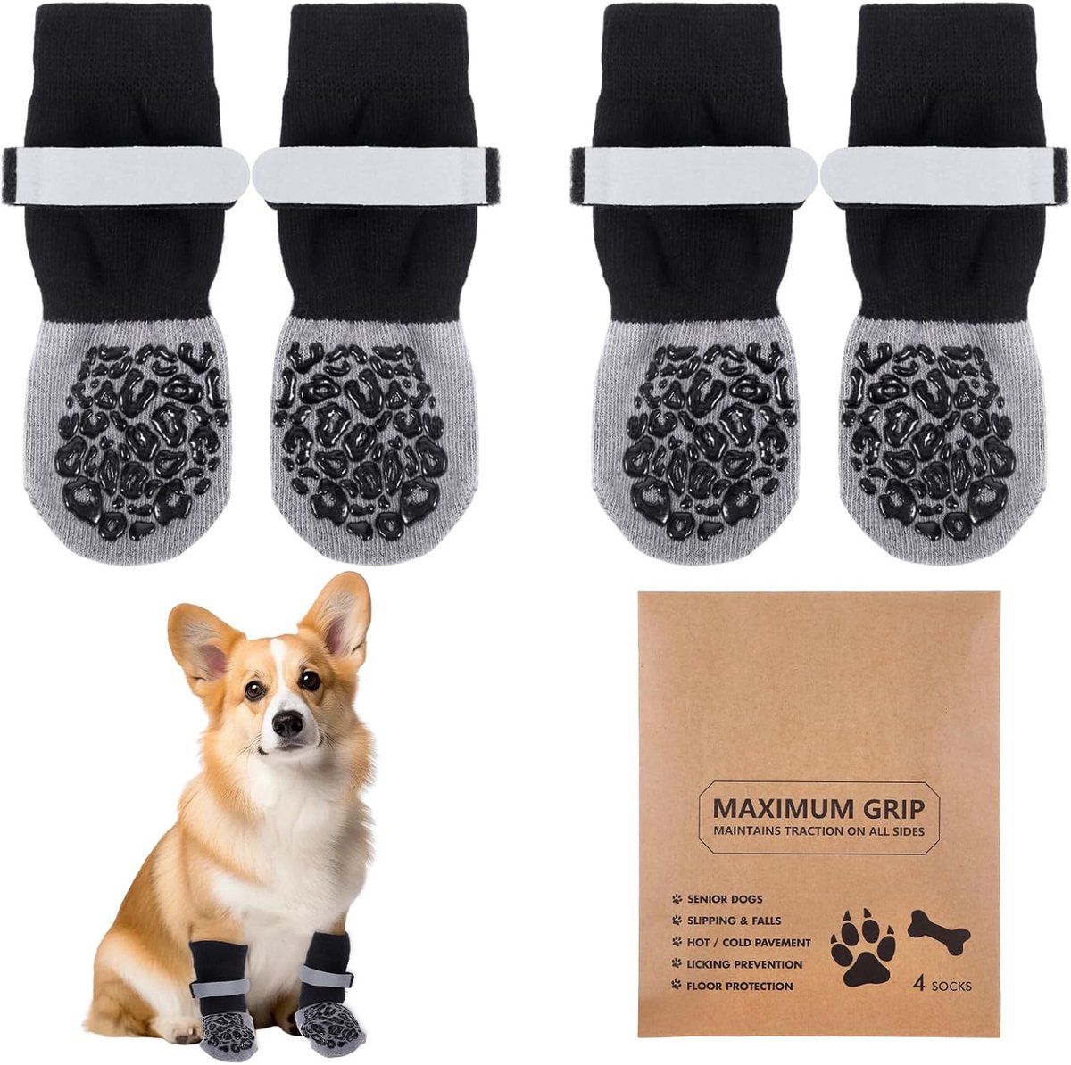 2 Paar hondensekken, hondensekken anti-slip, hondenschoenen zomer, pootbescherming hond, hondenschoenen sokken, honden sokken voor binnen en buiten, bescherming tegen krassen op hardhouten