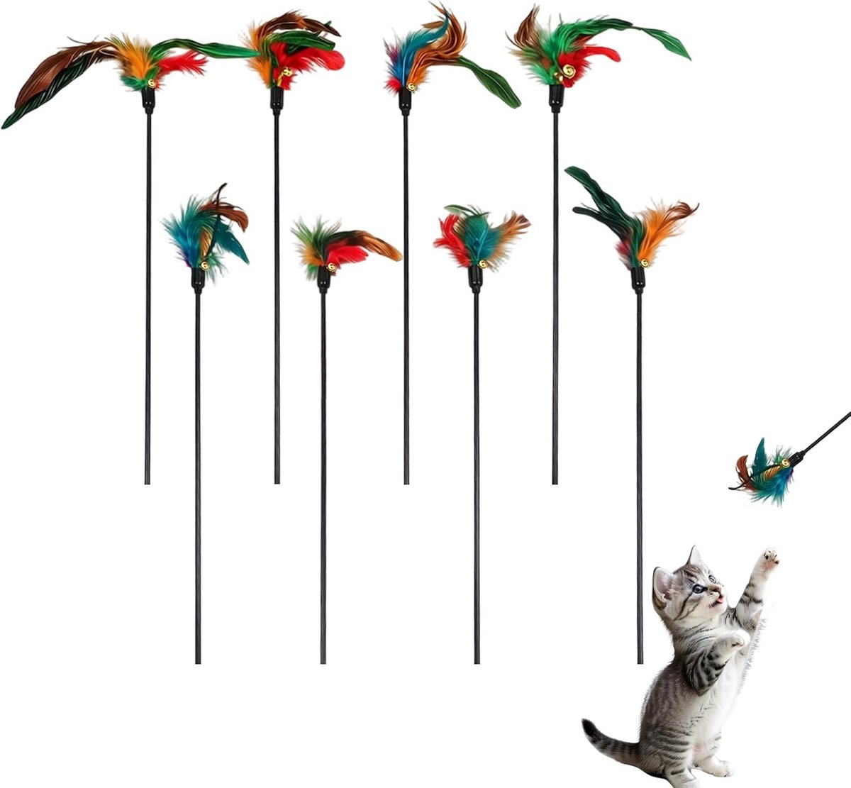 8 kattenveren hengel 40 cm interactief natuurlijke pluizen bel