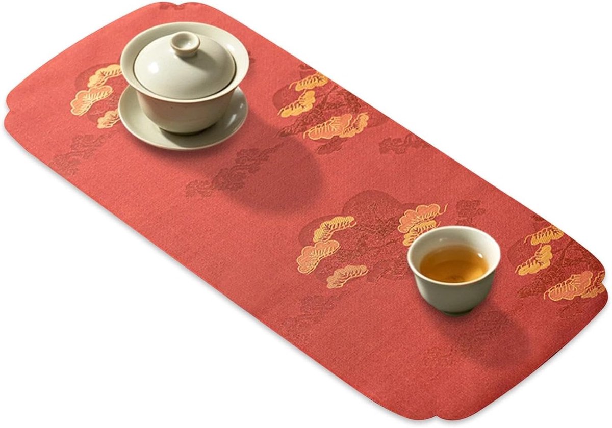Kung Fu Theeset Mat Decoratief Wasbaar Prachtig borduurwerk Theeceremoniemat voor tafelblad, keukenhanddoek, theetafelkussen, theedoek (1)