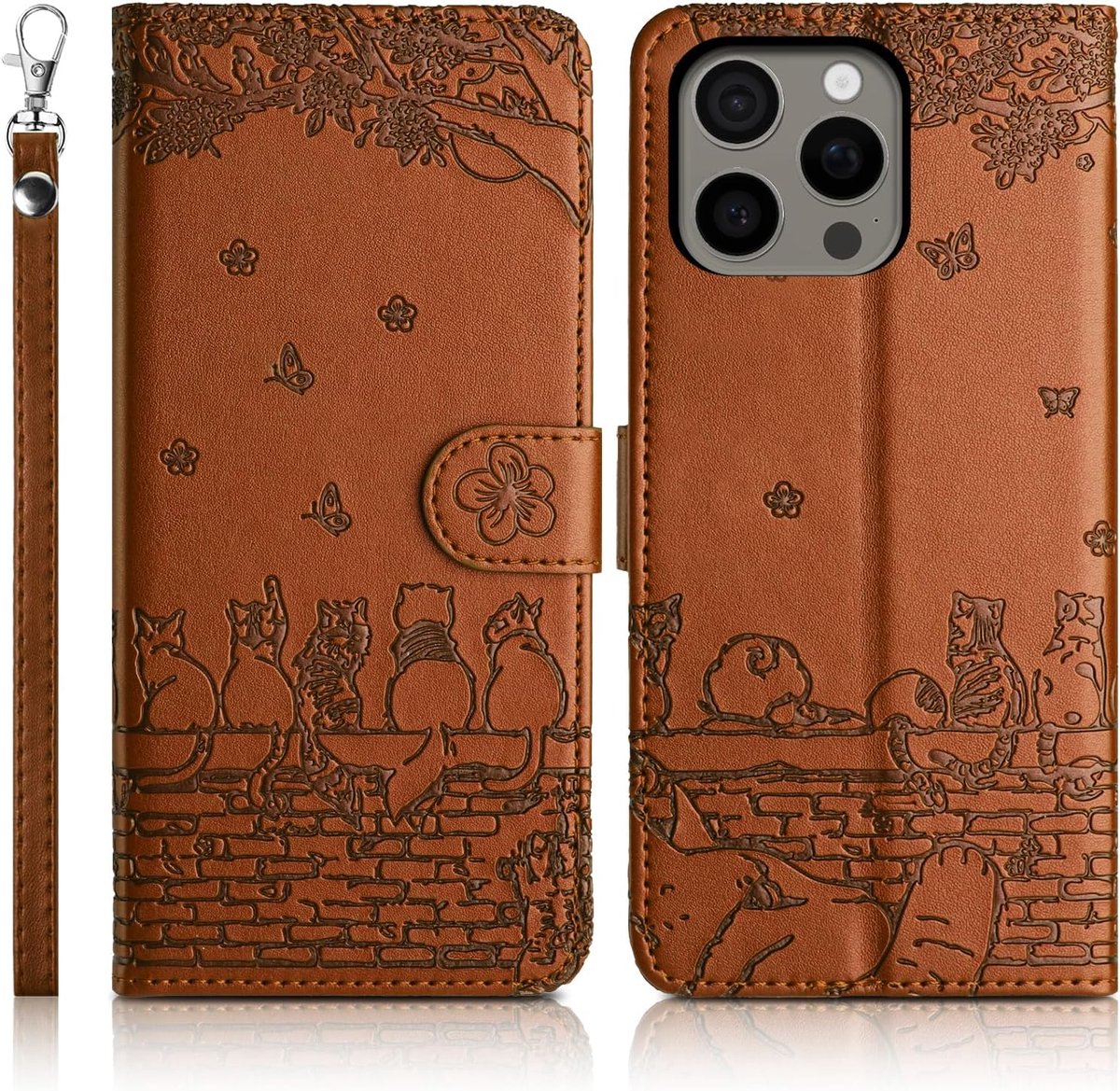 Telefoonhoesje voor iPhone 16 Pro Max 5G, premium PU lederen hoes, klappbare flipcase, tas met magneet, kaartvak, standfunctie, beschermhoes, bruin