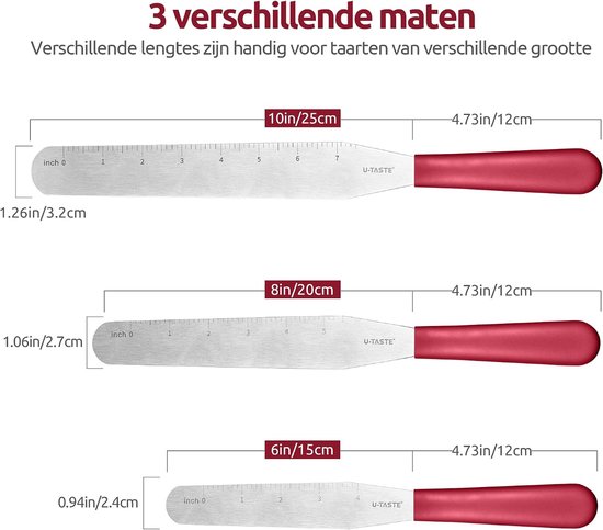 Spatelset,430 Roestvrij Staal Oppervlak(3Stuks,Rood) — afbeelding 2