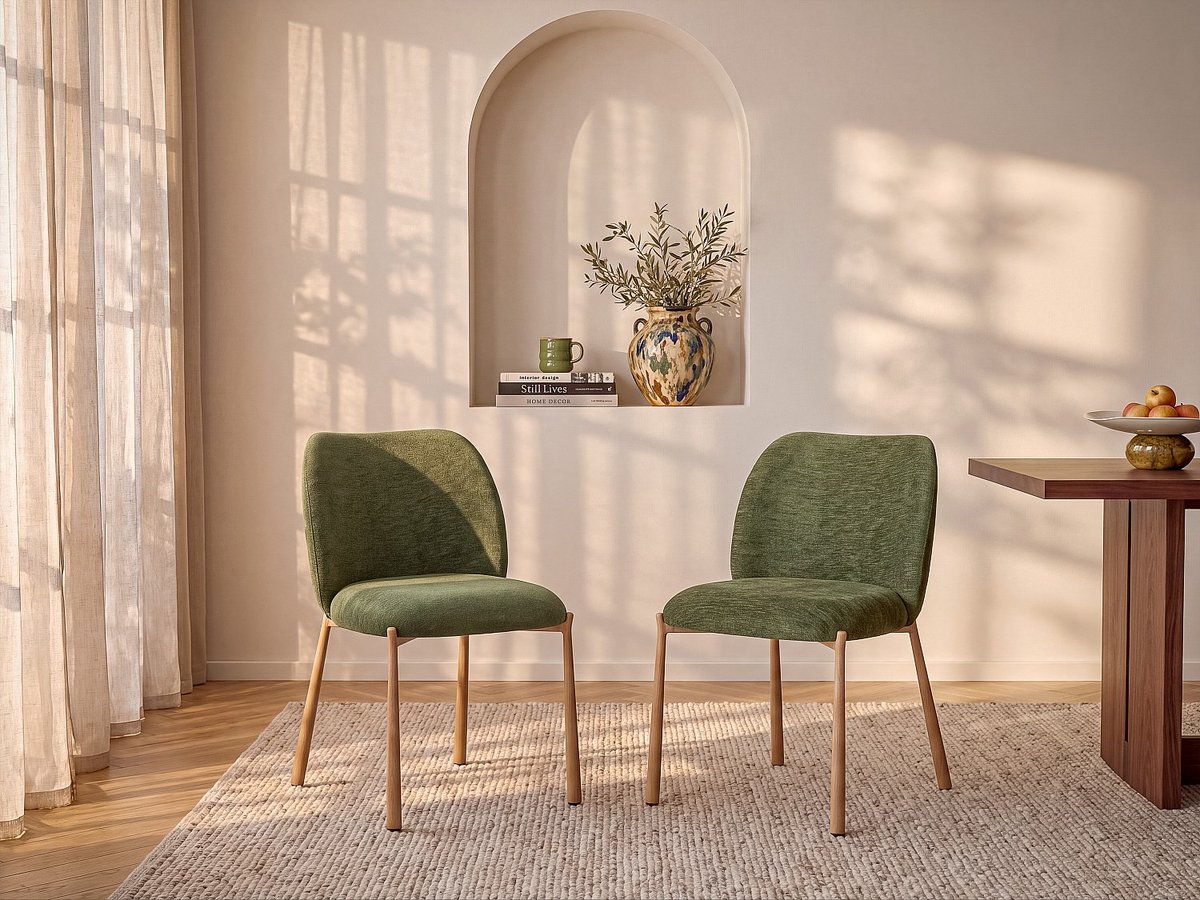 Vente-unique Set van 6 stoelen in gestructureerde stof en Metaal houteffect - Groen JIZAK