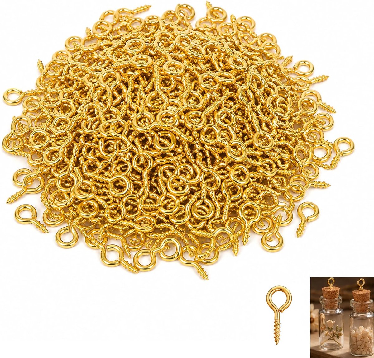 600 stuks oogschroeven, sieraden, 4 x 8 mm, mini-oogspelden, metalen haken voor sieraden, sleutelhangers, doe-het-zelf, goudkleurige schroefspelden voor knutselwerk, accessoires, vrije tijd, creatief