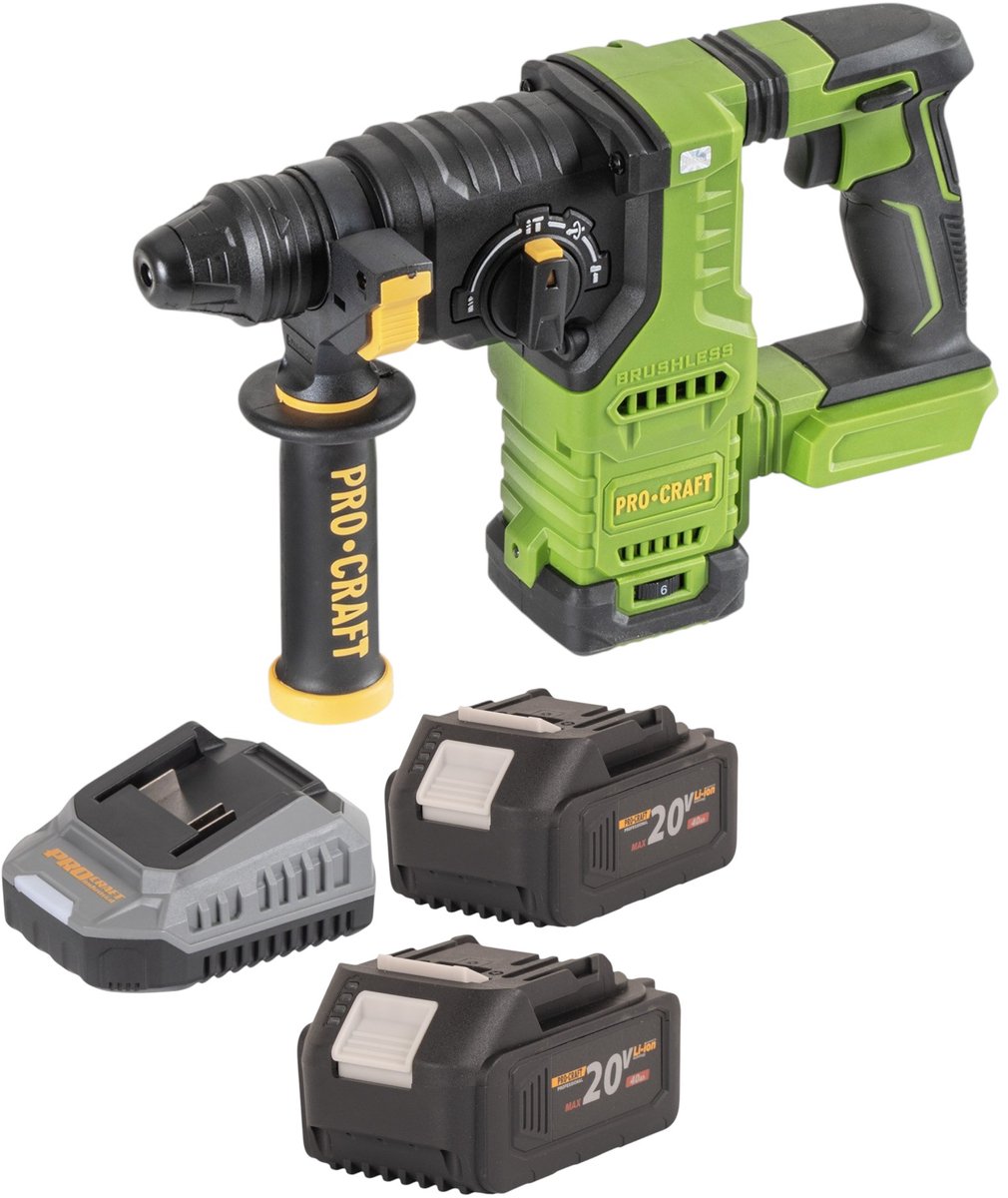 Procraft PHA30bb accu-boorhamer 20 V 2,8 J SDS plus borstelloos + 2x accu 4,0 Ah + oplader