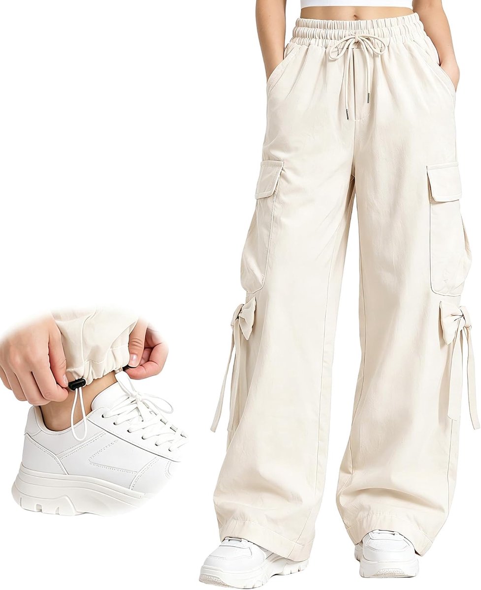 Cargo Broek Baggy Joggingbroek Verstelbare Elastische Band Strik Cargobroek met Zakken Ademend Licht Kinder Vrijetijdsbroek Streetwear Outdoor Broek voor 7-13 Jaar