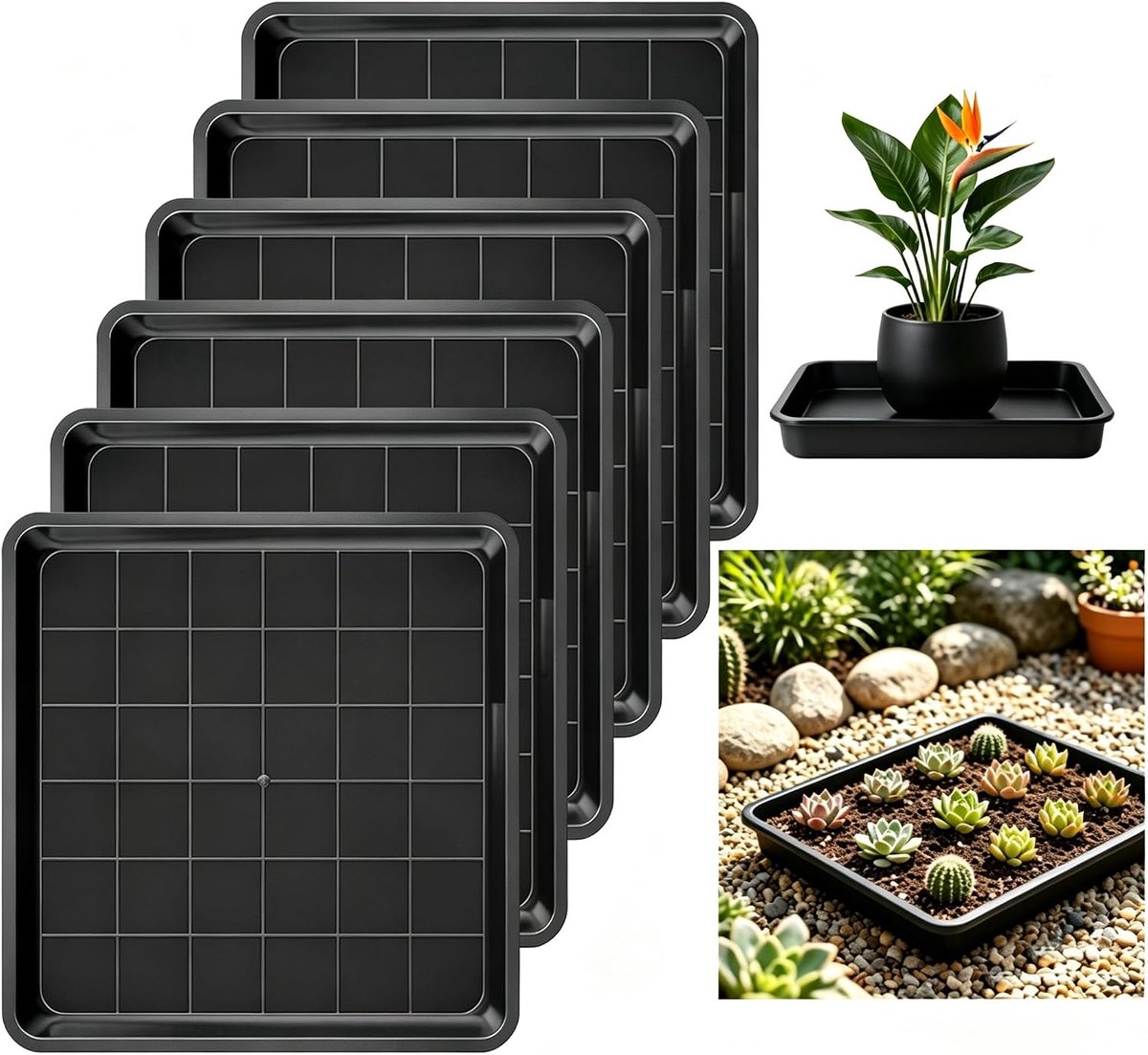 6 stuks bloempotonderzetters, vierkant, 22 x 22 cm, bloemenonderzetters