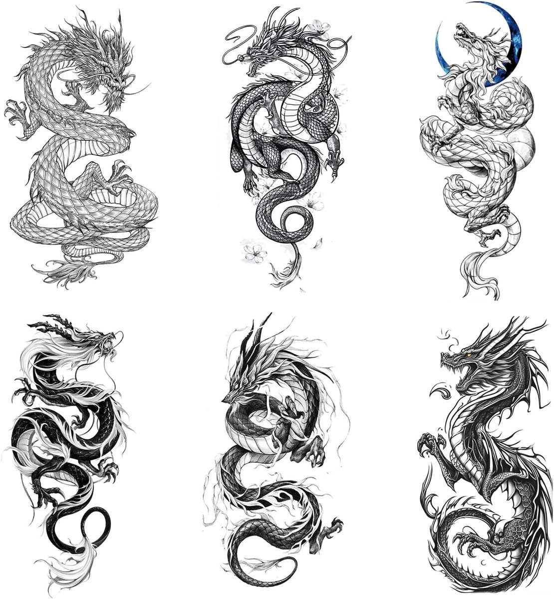 Tijdelijke Draken Tatoeages, Draak Tatoeages, Dragon Tattoos Volwassen, Mannen Tattoos Dragon, voor Halloween, Cosplay, Feest, Pasen, muziekfestivals, Langdurig