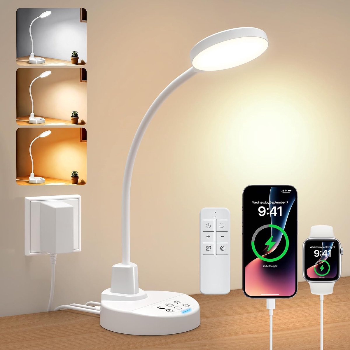 Bureau- & Nachtkastlamp 60 LED - Met Afstandsbediening - USB Aansluiting - Verstelbare Helderheid - ShopVlot