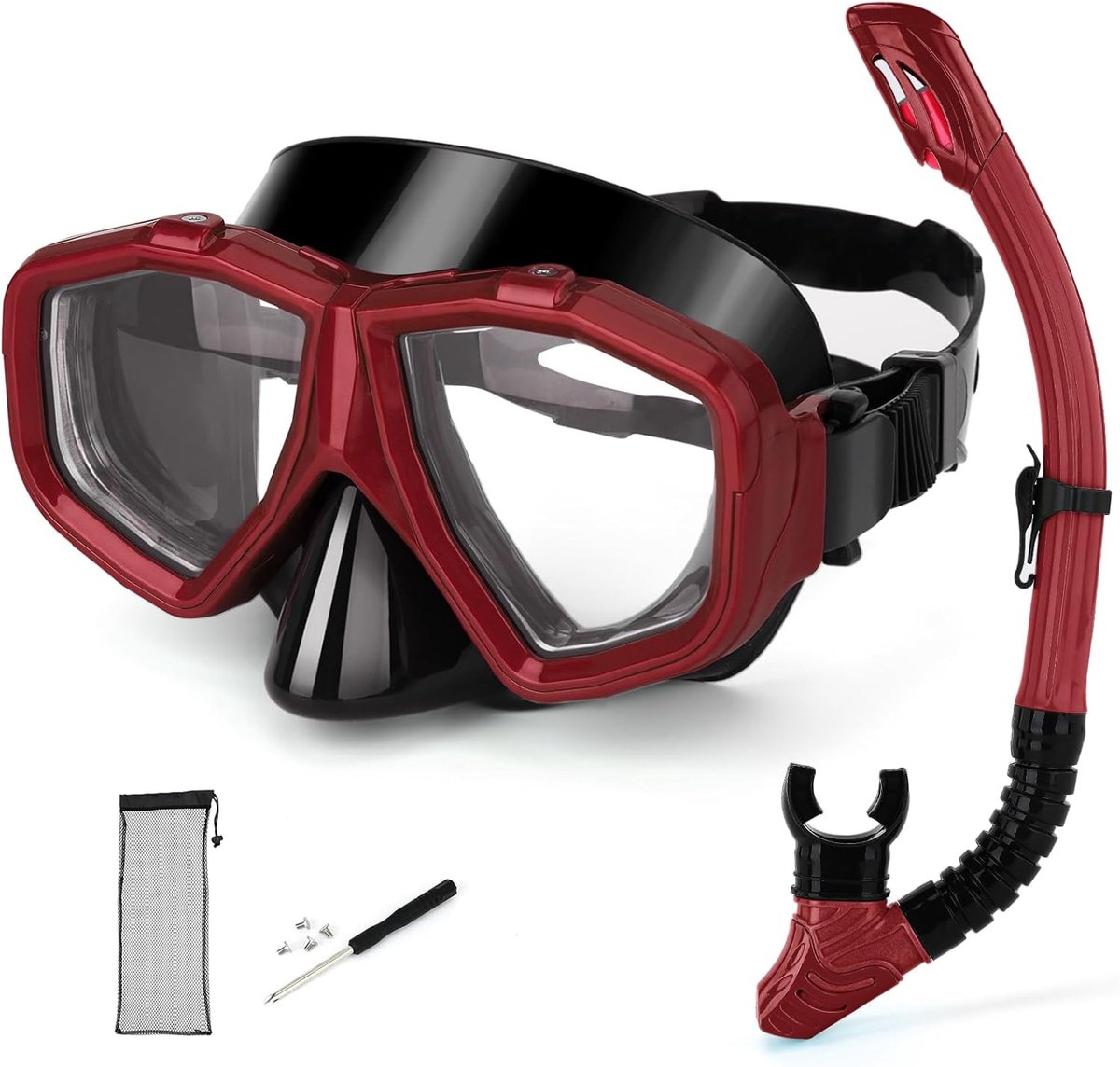 snorkeluitrusting voor volwassenen en jongeren met bijziendheid, condensvrij duikmasker voor kortziende en volledig droge siliconen snorkel voor duiken