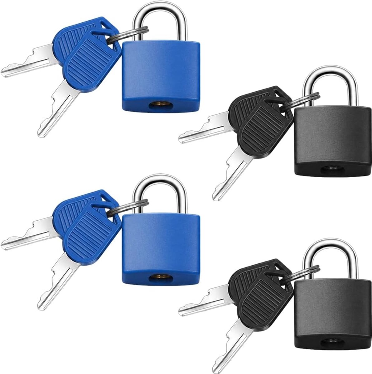 (4 stuks) – 23 mm, kleuren zwart en blauw, met sleutel, voor bagage en kluisjes
