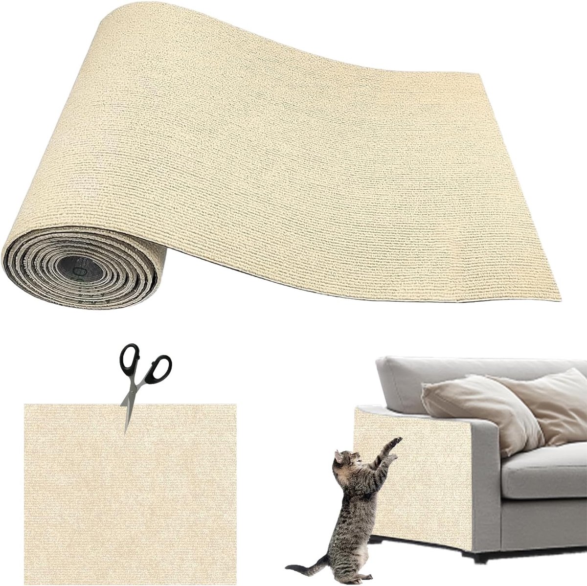 300cmx40cm Zelfklevende Krabmat, DIY Krabplank, Vrij Op Maat te Knippen, Krabbescherming Bank voor Katten, Meubelbescherming Kattenkrabmat voor Krabpaal, Kattenmeubels, Muren (Khaki)