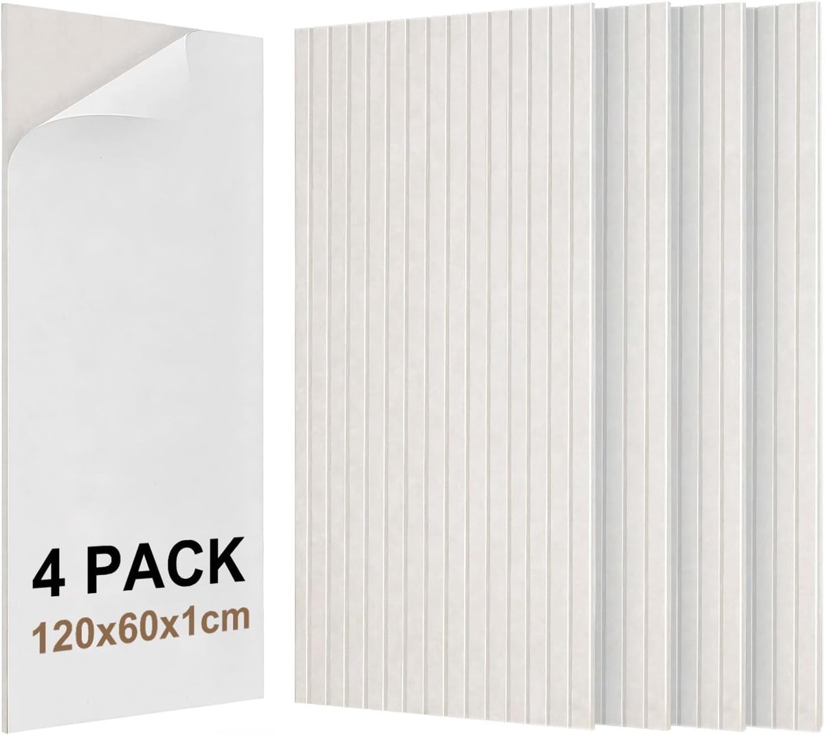4 stuks grote akoestische panelen, 120 x 60 x 1 cm zelfklevende geluidsisolerende wandpanelen, groot polyestervezel ruisonderdrukkend wandpaneel voor muren, plafond, lichtbeige